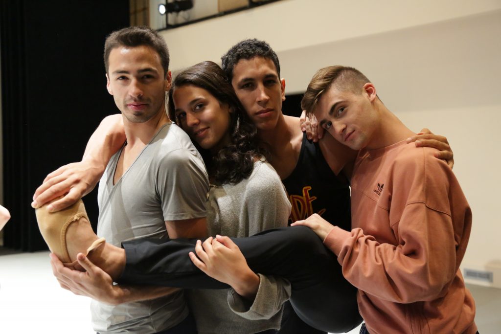 BFA students Juan, Sophia, Alvaro, and Jake in the Large Performance Studio