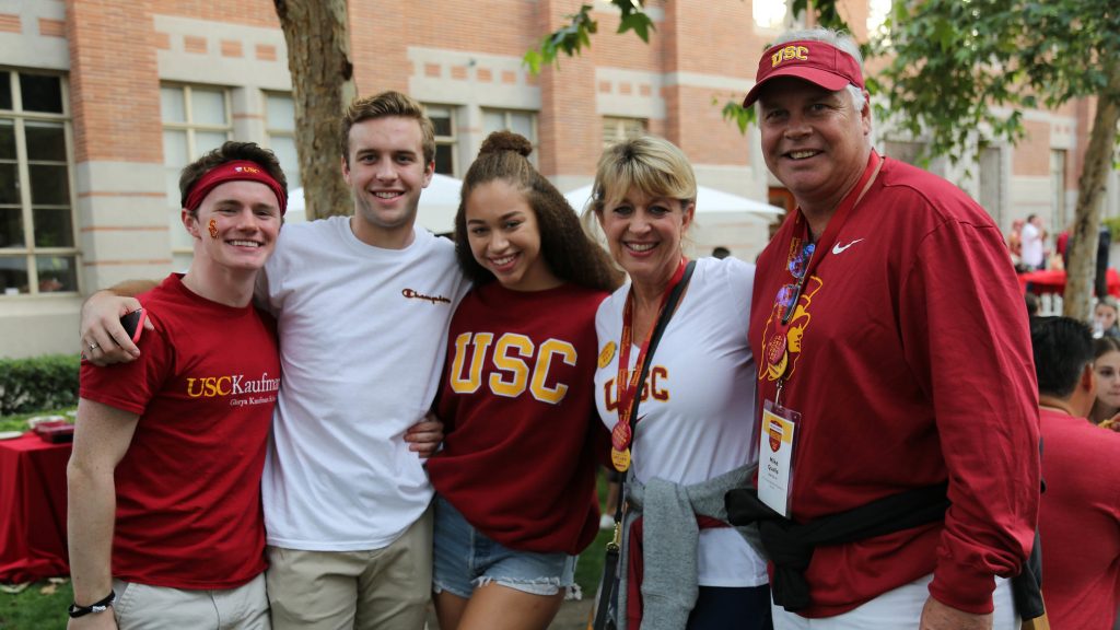 Family and friends in USC colors