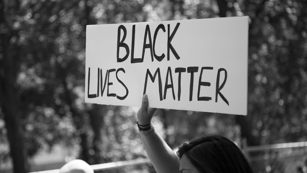 black and white Black Lives Matter sign