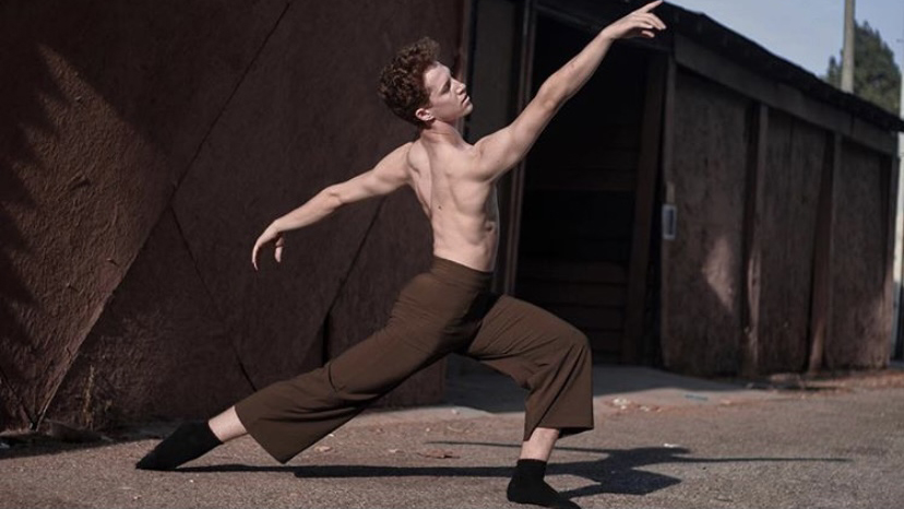 Luke Csordas dancing in brown pants