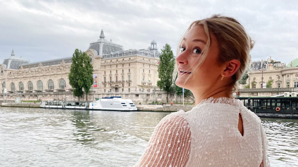 Lauren Brophy looking over her left shoulder in Paris