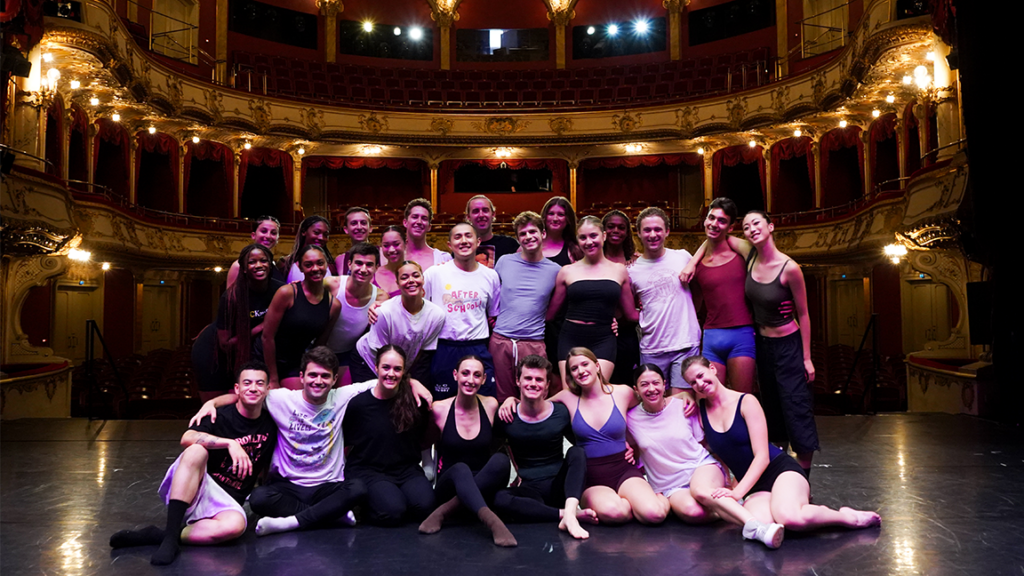 a group of BFA students pose onstage in Furth, Germany