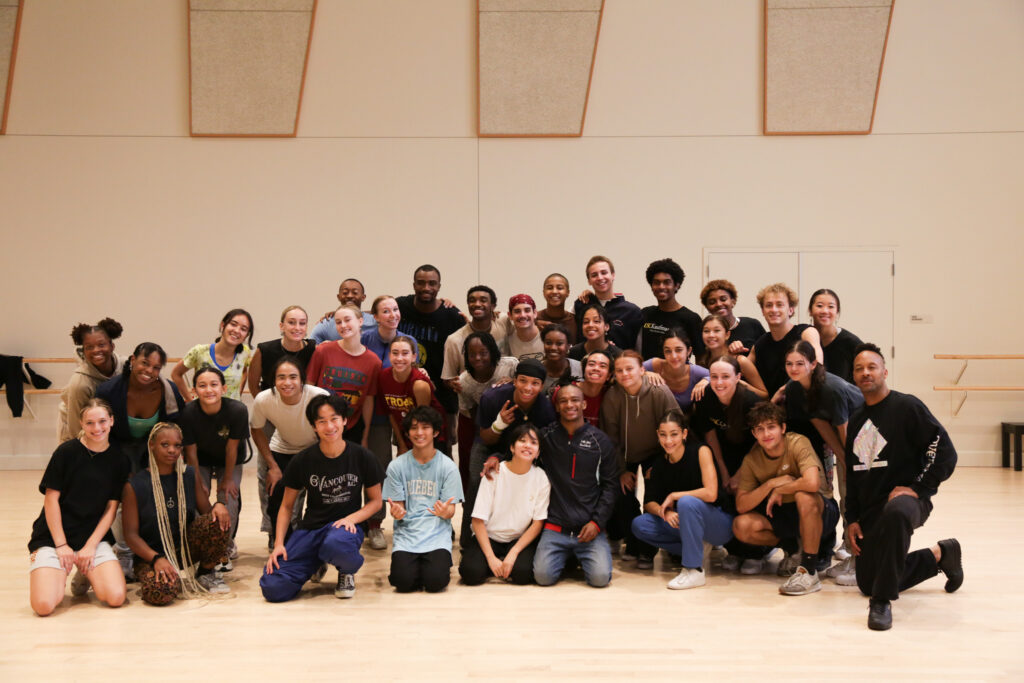 BFA students pose for a photo with B-boy Neguin 