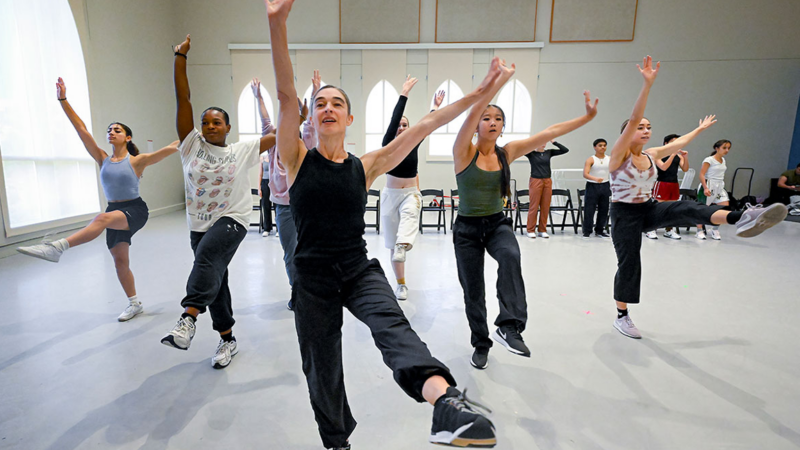 Monica Bill Barnes and BFA students dancing in the studio