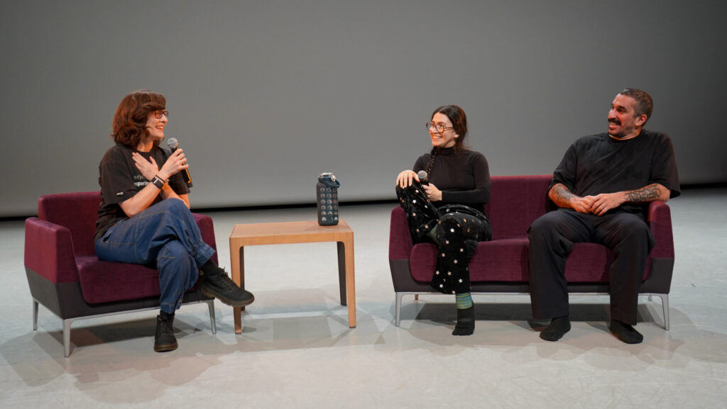 Professor Amy O'Neal, Toogie, and Rubberlegz in dialogue at Visions & Voices: Kaufman Converge | Photo by Rhaine Marquardt