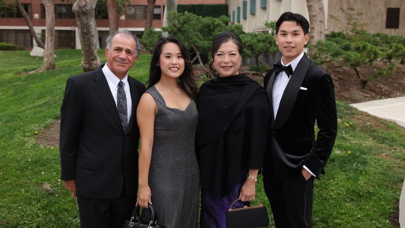 Jennifer Cheng and family at the USC Kaufman 10th Anniversary Gala. From left: husband Masoud Salehi, daughter Ashley Chang, Jennifer, son Alex Chang